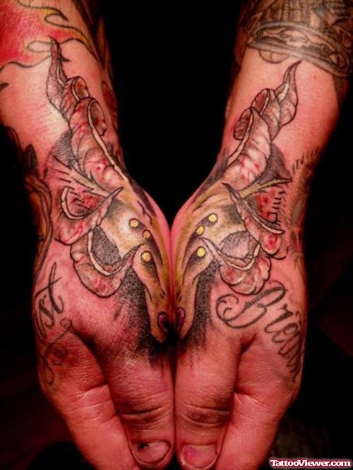 Goat Head Color Ink Hand Tattoos