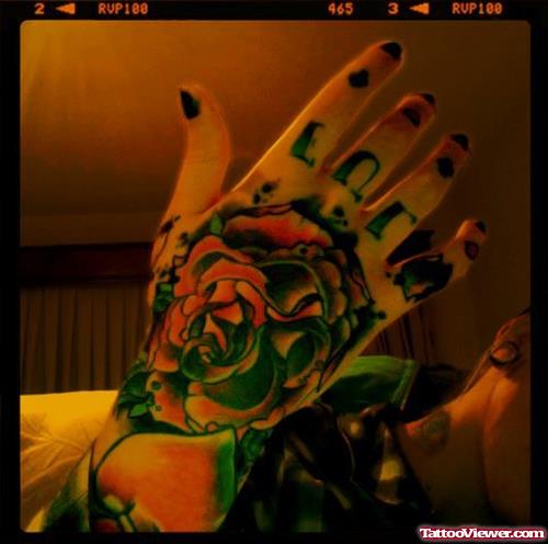 Girl Showing Her Rose Flower Hand Tattoo