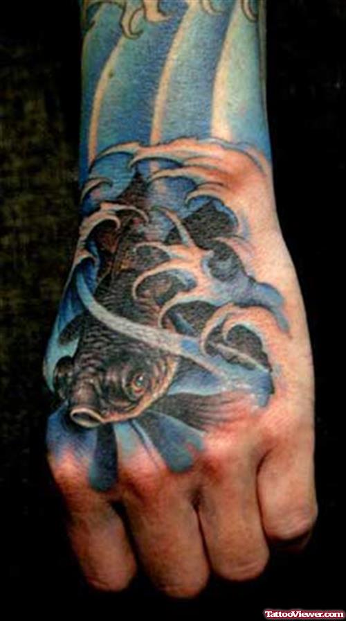 Color Ink Aqua Fish Hand Tattoo
