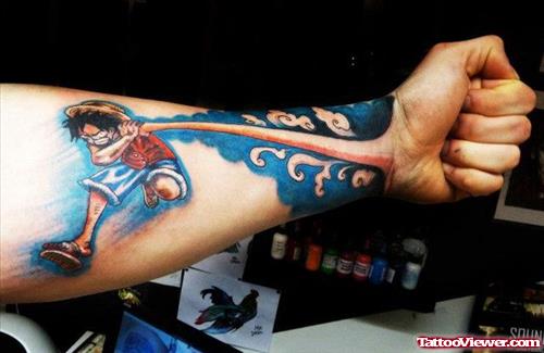 Attractive Colored Cartoon Hand Tattoo