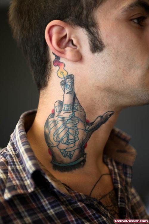 Amazing Hand Tattoo On Man Neck