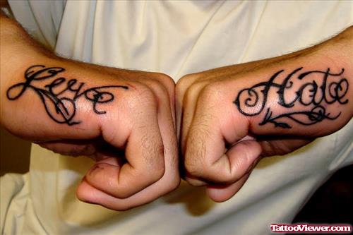Love Hate Hand Tattoos