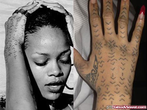 Rihanna Chevrons Hand Tattoo