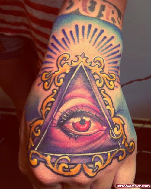 Colored Illuminati Eye Hand Tattoo