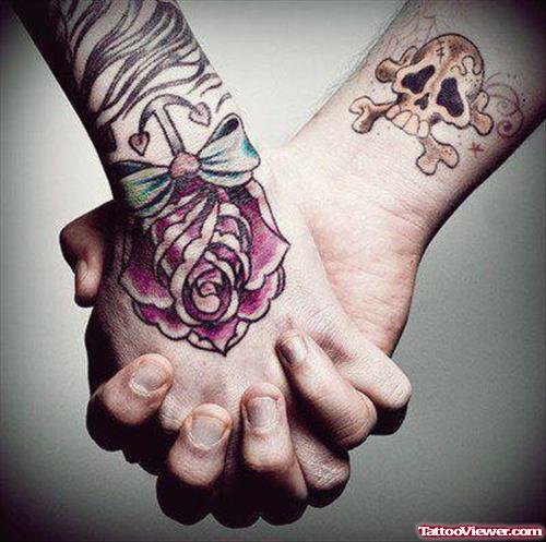 Color Flower And Anchor Tattoo on Wrist