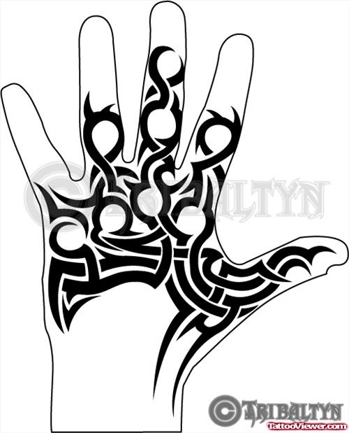 Attractive Black Ink Tribal Hand Tattoo Design