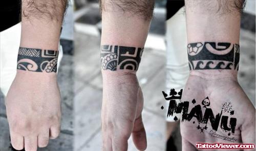 Amazing Black Ink Hand Band Tattoo