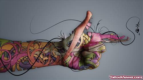 Abstract Colored Hand Tattoo