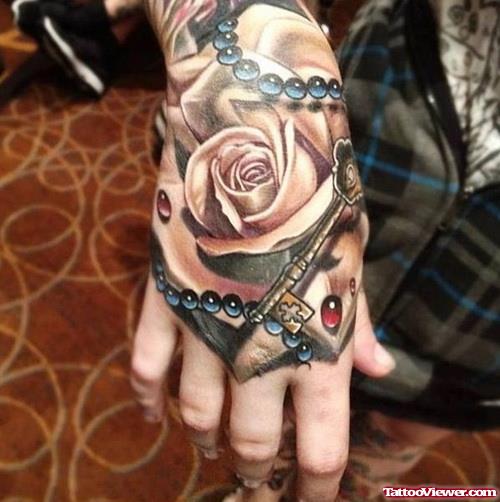 Unique Rose Flower Tattoo On Right Hand