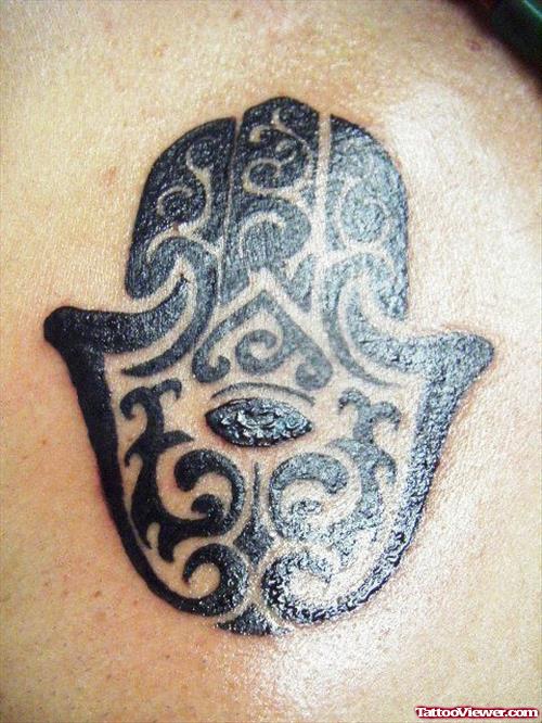 Black Tribal Hamsa Hand Tattoo
