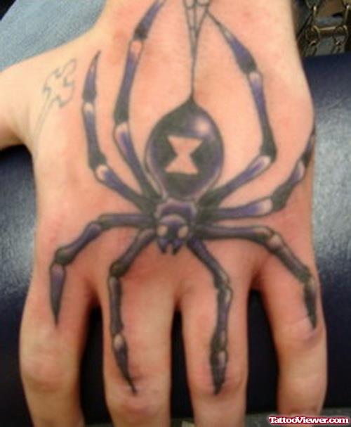 Black Ink Spider Hand Tattoo