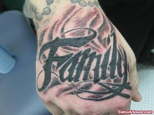 Black Ink Family Tattoo On Right Hand