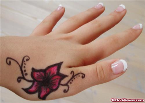 Beautiful Color Flower Hand Tattoo For Girls
