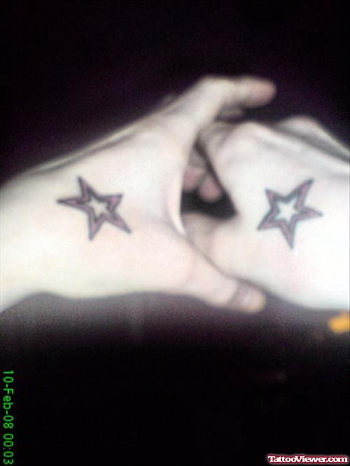 Grey Ink Stars Hand Tattoos