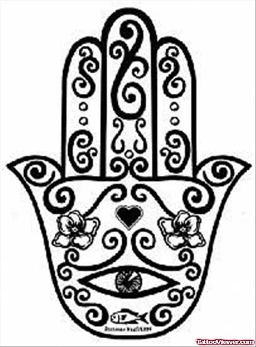 Black Ink Tribal HaMsa Hand Tattoo Design
