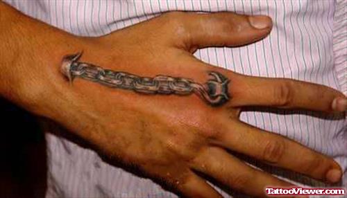 Grey Ink Chain Hand Tattoo