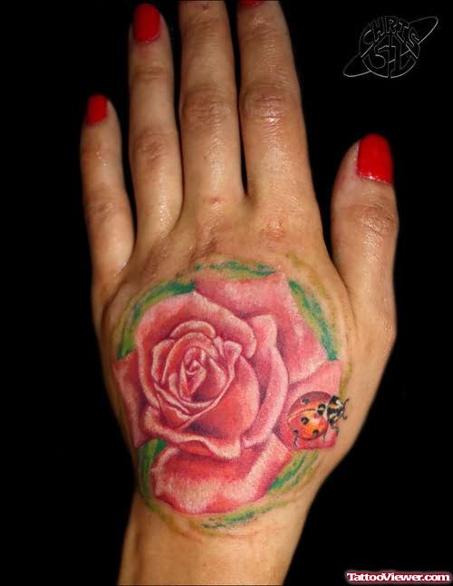 Rose Hand Tattoo With Ladybug
