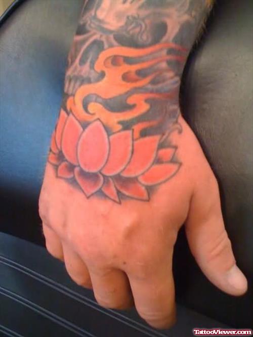 Burning Lotus Tattoo On Hand