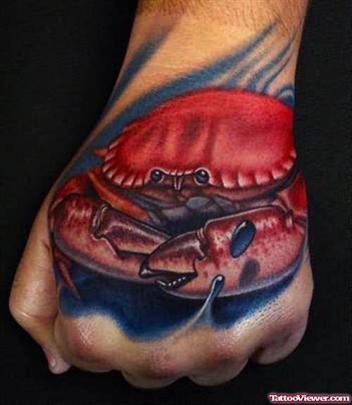 Red Crab Tattoo On Hand