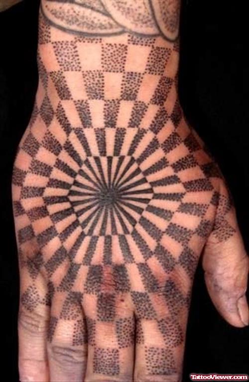Optical Illusion Dotwork Hand Tattoo