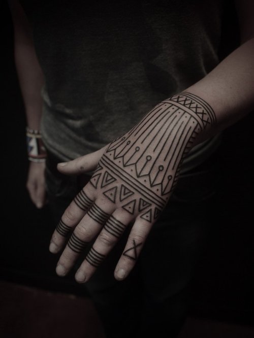 Grey Ink Henna Tattoo On Left Hand