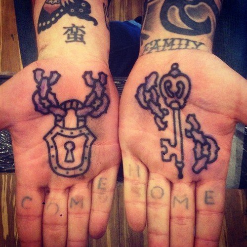 Lock And Key Tattoos On Both Hands