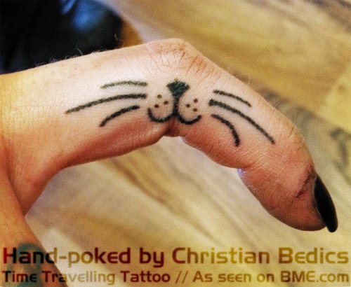 Black Ink Lion Mustache Hand Tattoo