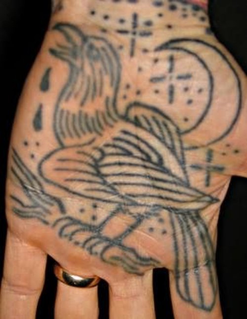 Moon And Bird Tattoo On Hand