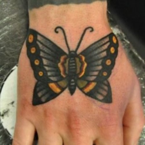 Colored Butterfly Hand Tattoo