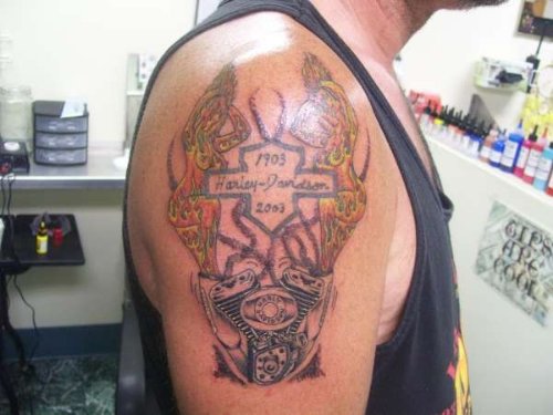 Right Shoulder Harley Tattoo For Men