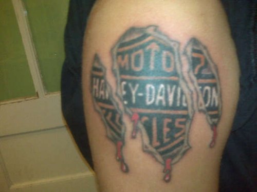 Ripped Skin Harley Tattoo On Shoulder For Men