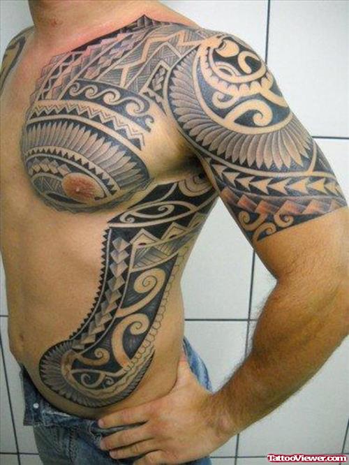 Hawaiian Tattoo On Side And Sleeve