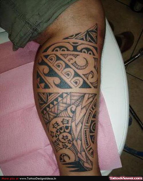 Right Leg Tribal Hawaiian Tattoo