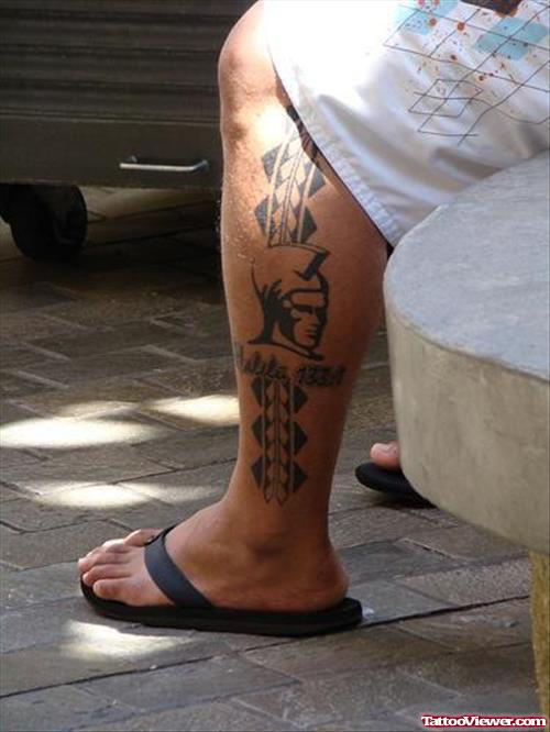 Hawaiian Tattoo On Left Leg