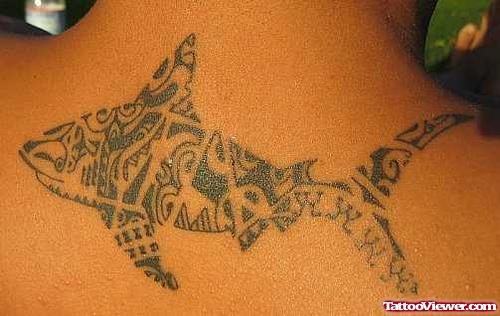 Hawaiian Shark Tattoo On Upperback
