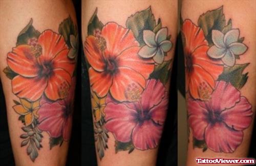 Color Hawaiian Flowers Tattoo