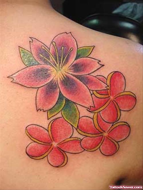 Hawaiian Flowers Tattoos On Right Back Shoulder