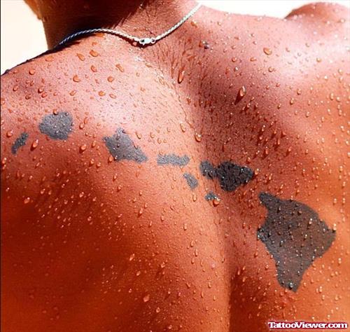 Black Ink Hawaiian Tattoo On Back