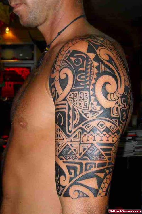 Man Left Half Sleeve Hawaiian Tattoo