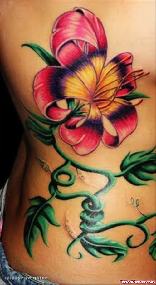 Hawaiian Flower Tattoo On Side Rib