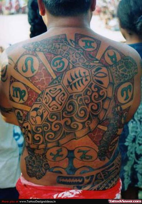 Beautiful Hawaiian Tattoo On Man Back Body