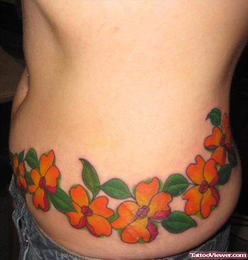 Hawaiian Flowers Tattoos On Side Rib