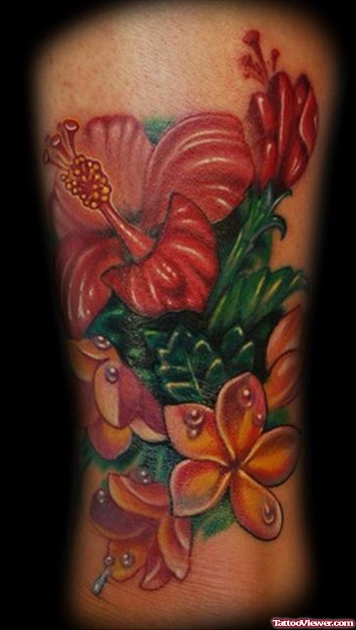 Amazing Colored Flowers Hawaiian Tattoo
