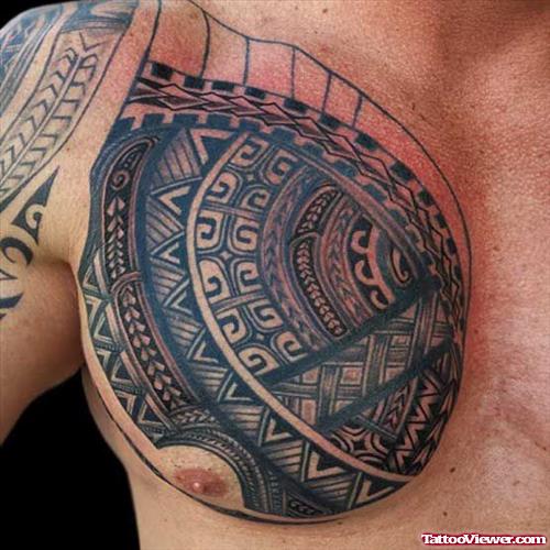 Traditional Hawaiian Tattoo On Man Chest