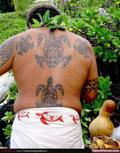 Hawaiian Turtle Tattoos On Back Body