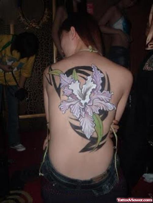 Awesome Colored Hawaiian Flower Tattoo On Back