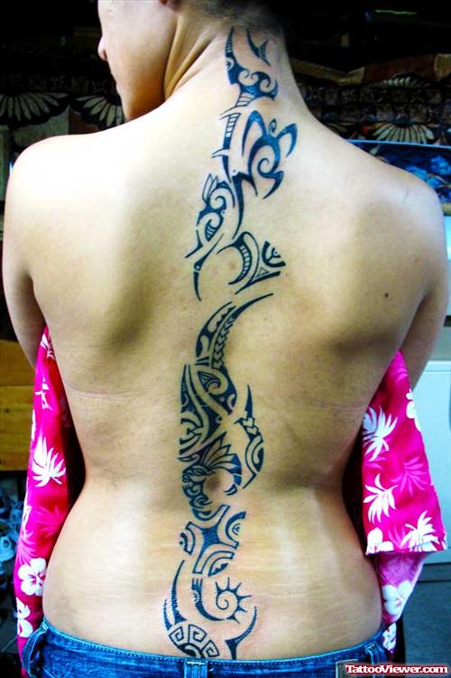 Amazing Hawaiian Tribal Tattoo On Back
