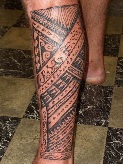 Amazing Hawaiian Tattoo On Man Left Leg