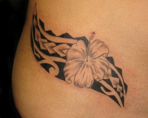 Tribal Hawaiian Tattoo On Side For GIrls