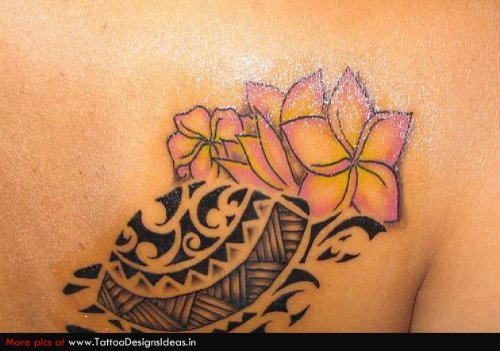 Hawaiian Flowers And Turtle Tattoo